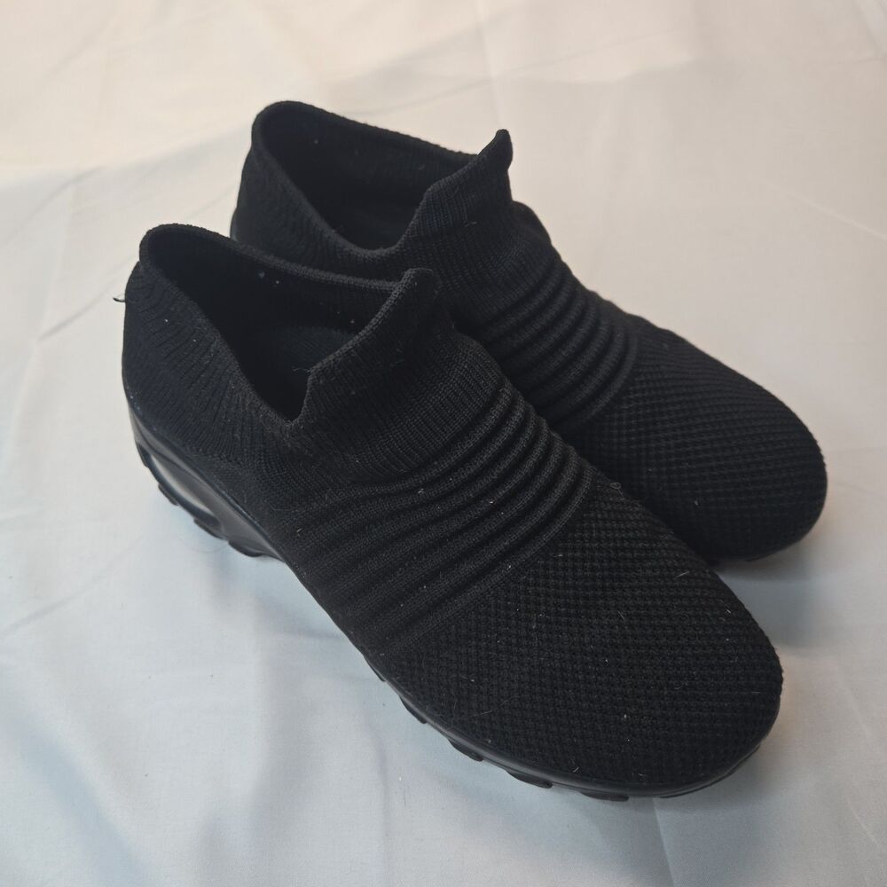Womens Black Air Cushion Slip-On Sneakers Athleisure Sock Runner 37 Minimalist